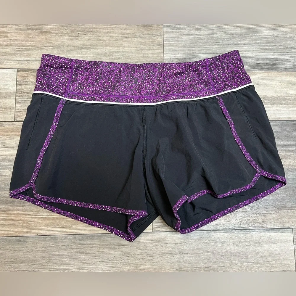 Lululemon‎ Speed Shorts Purple Black Low Rise Running Athletic Gym Shorts Size 6